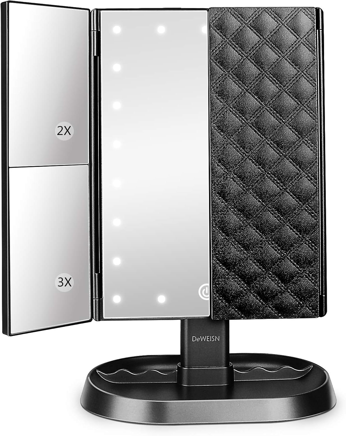 Espejo de maquillaje de tocador iluminado triple 21 luces
