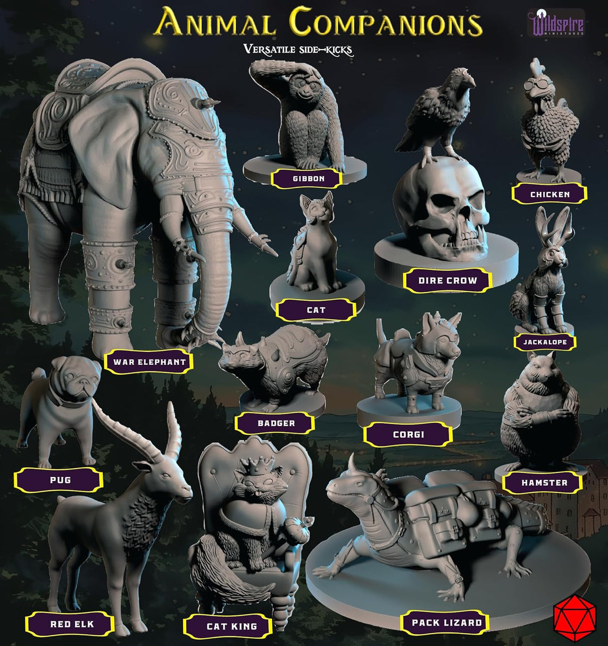 Miniaturas de Héroes y Compañeros Animales para D&D 28-32mm