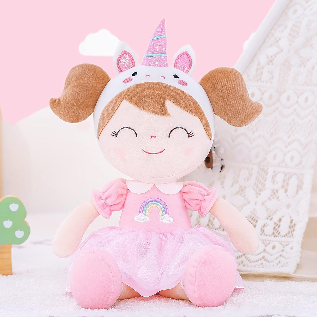 Peluche de Muñeca de primavera de unicornio rosa 15 pulgadas
