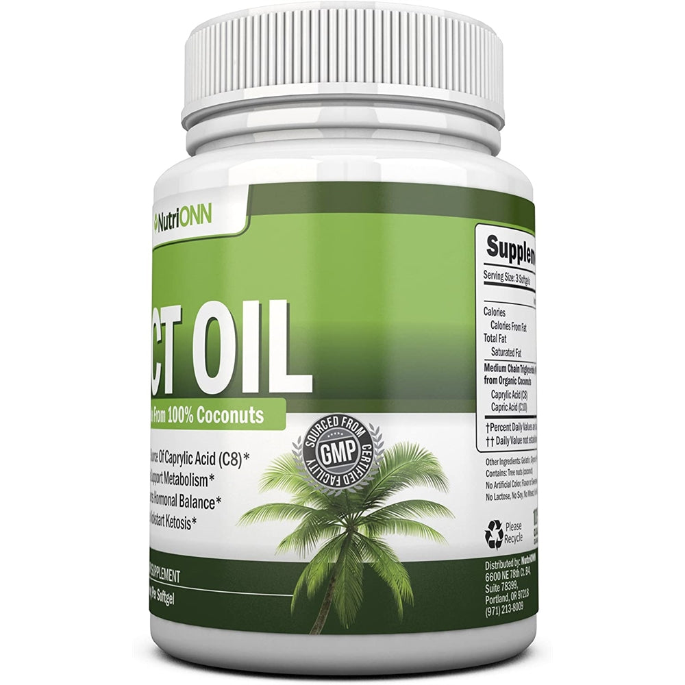 Suplemento Aceite MCT  Hecho de cocos 100% orgánicos 180 cáp