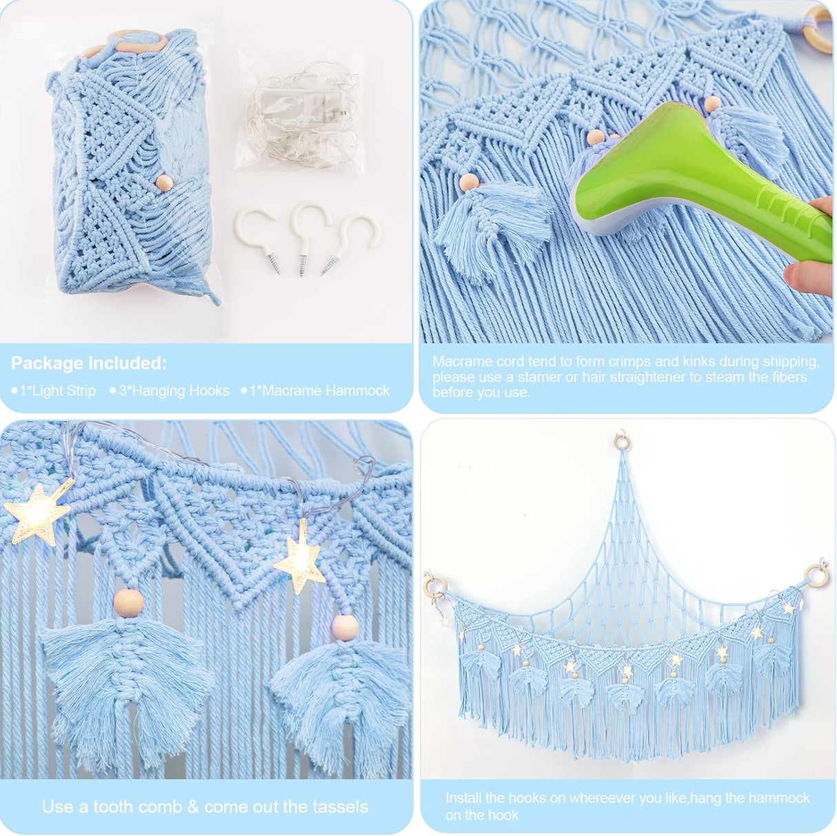 Macramé con Luz Estrellada para Almacenaje de Peluches