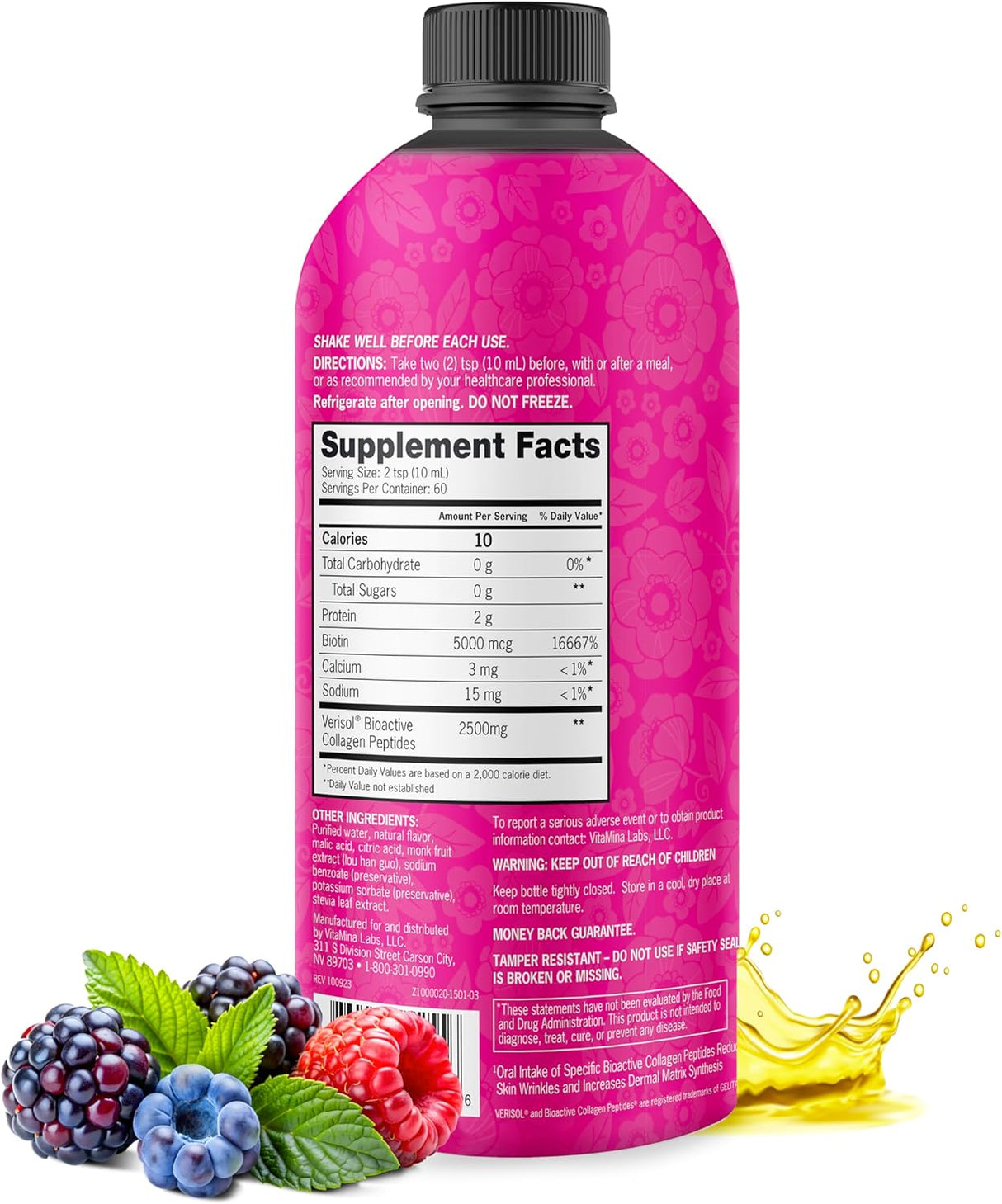 Zena Nutrition Colágeno Líquido con Biotina, 60 Servs