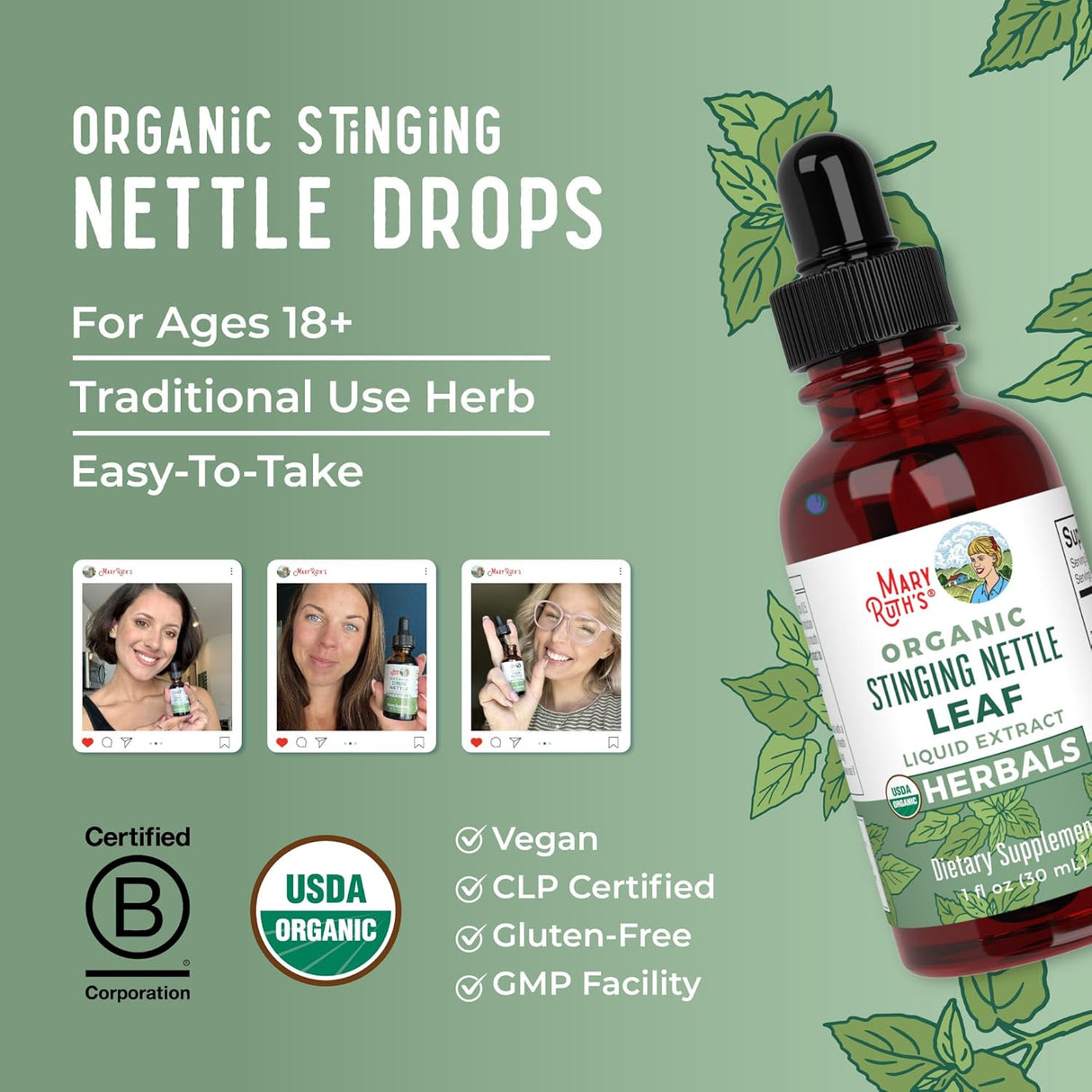 Extracto de Hoja de Ortiga MaryRuth Orgánico 1 fl oz Vegan
