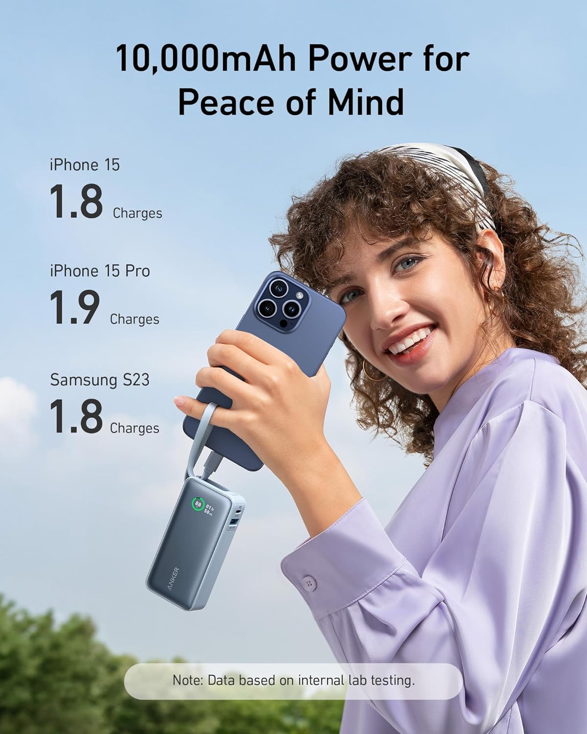 Cargador portátil de 10K con cable USB-C integrado PD 30