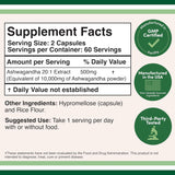 Cápsulas de Ashwagandha 500mg, Double Wood, 120 Controles