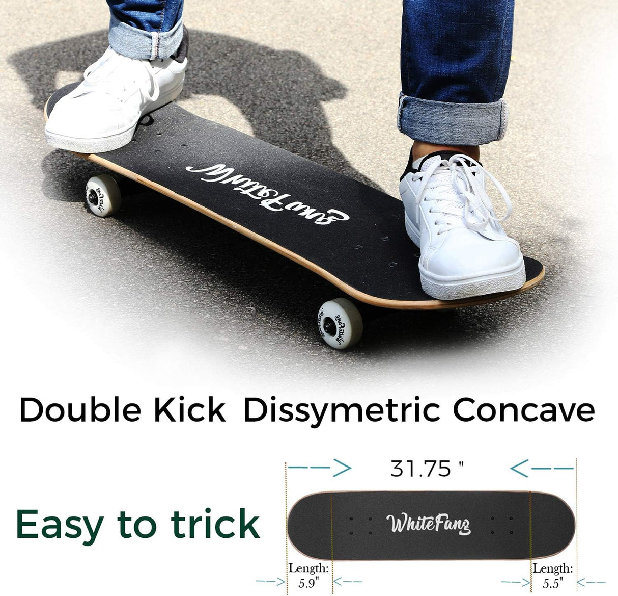 Patineta Completa para Principiantes 31 x 7.88, 7 Capas, Doble Kick