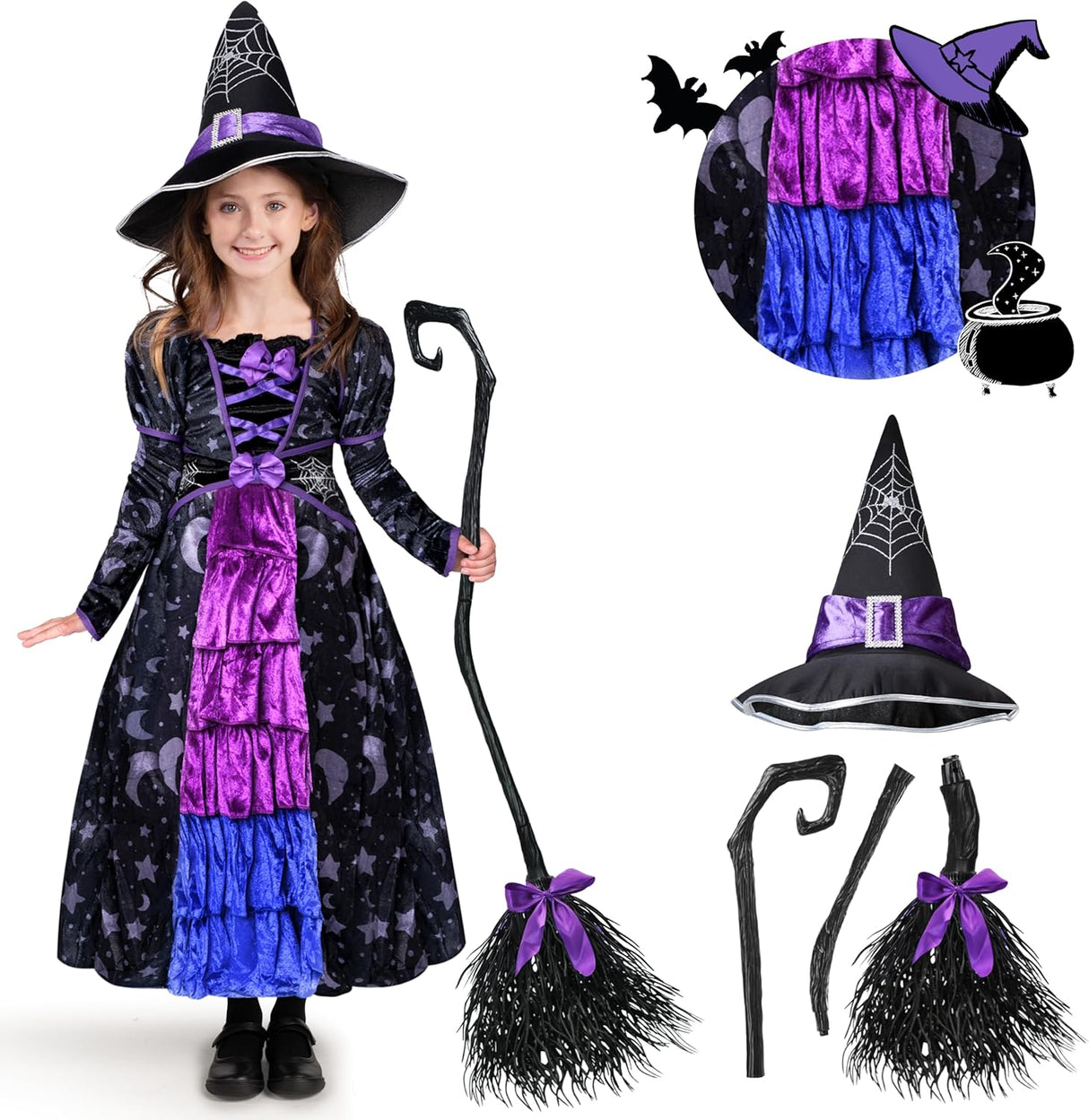 Disfraz de Bruja para Niña Spooktacular Creations con Escoba