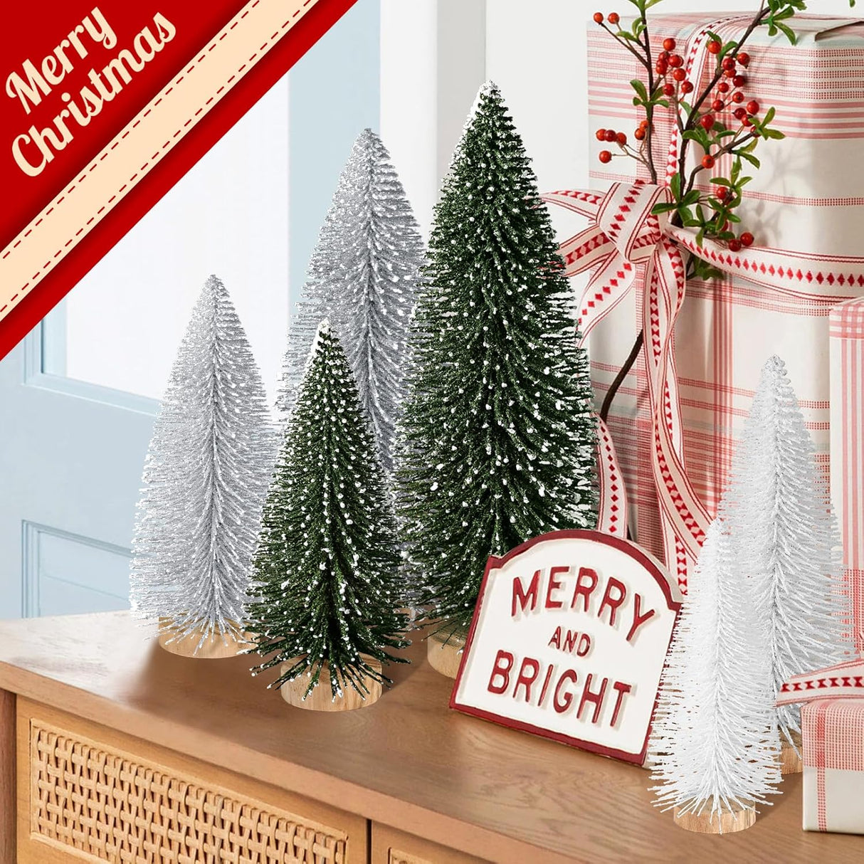 Mini Árboles de Navidad Artificiales, Decoración Festiva, Set 6pcs
