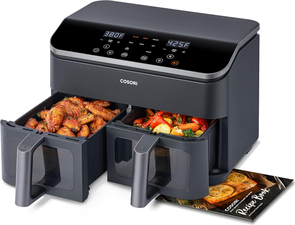 Freidora de aire COSORI 9Qt, 10-en-1, doble cesto, recetas
