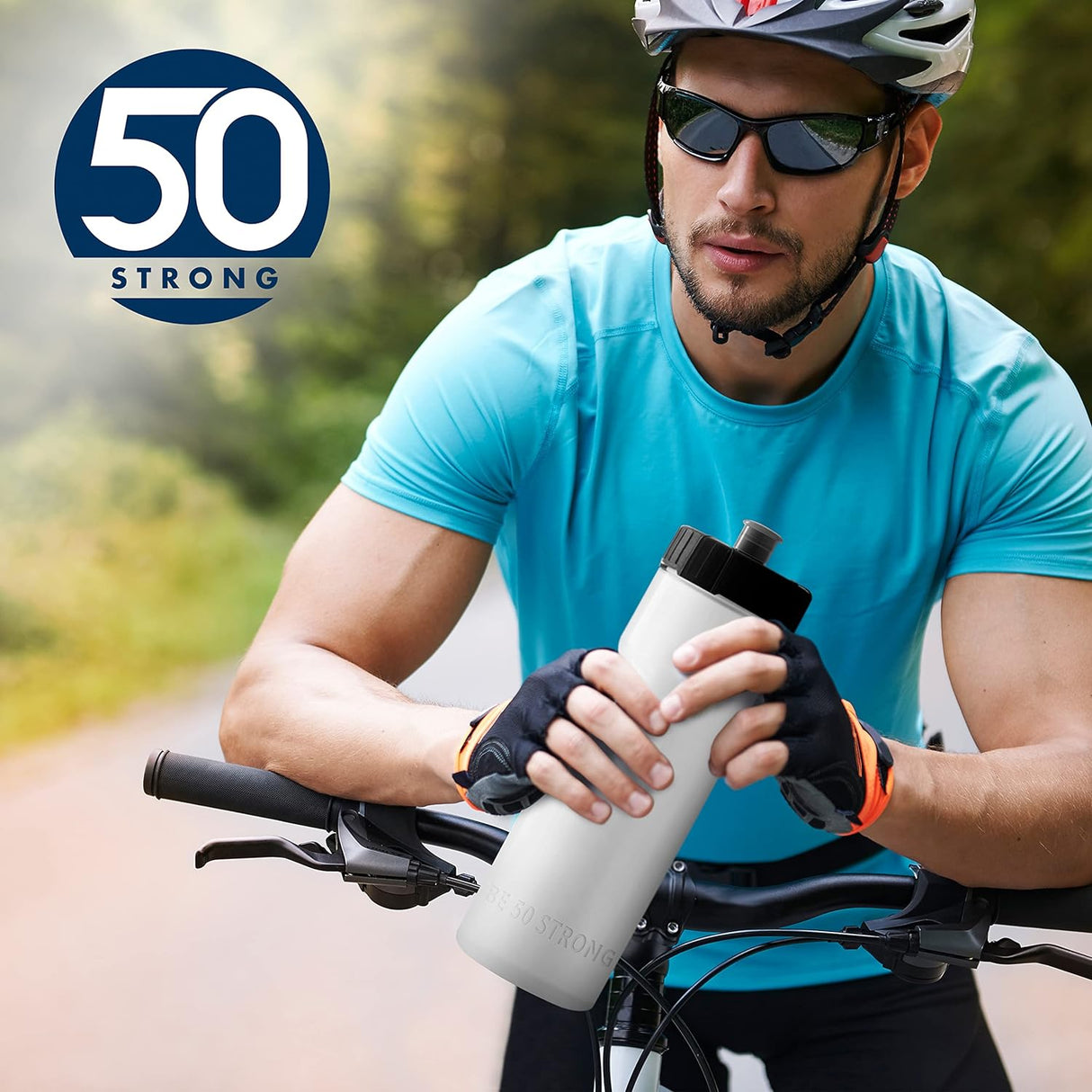 50 Strong - Paquete de 6 botellas de agua para deportes, 22 onzas Botella para bicicleta y deporte sin bisfenol A, con tapa fácil de abrir sin rosca, fabricada en Estados Unidos.