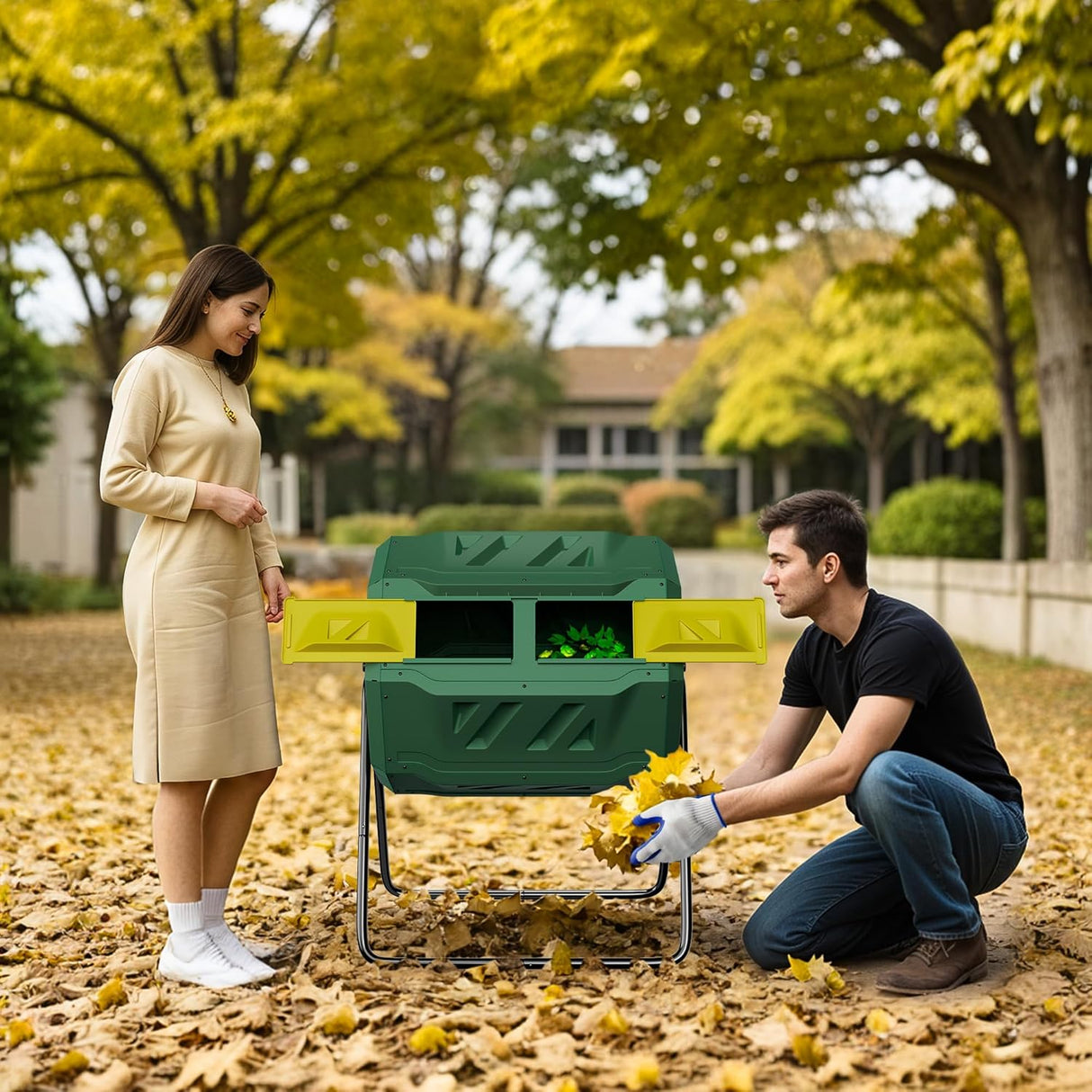 Compostador Giratorio 43 Galones con Puerta Deslizante Verde