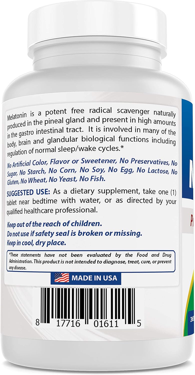 Melatonina 12 mg Best Naturals - Suplemento para dormir 365 ct