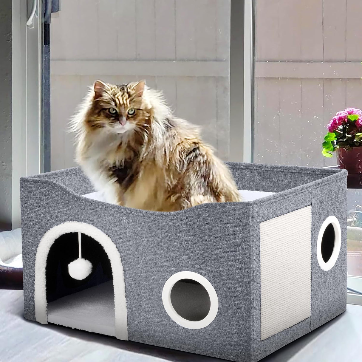 Casa para Gatos Heeyoo - Cueva Grande con Rascador y Bola Fluffy