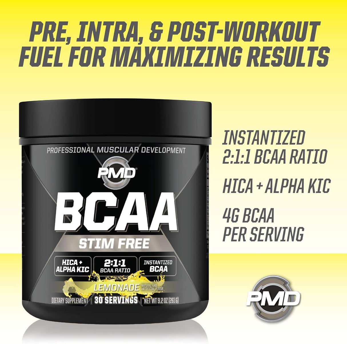 PMD Sports BCAA Aminoácidos sin Estímulo, Mejor Rendimiento 30 Servs