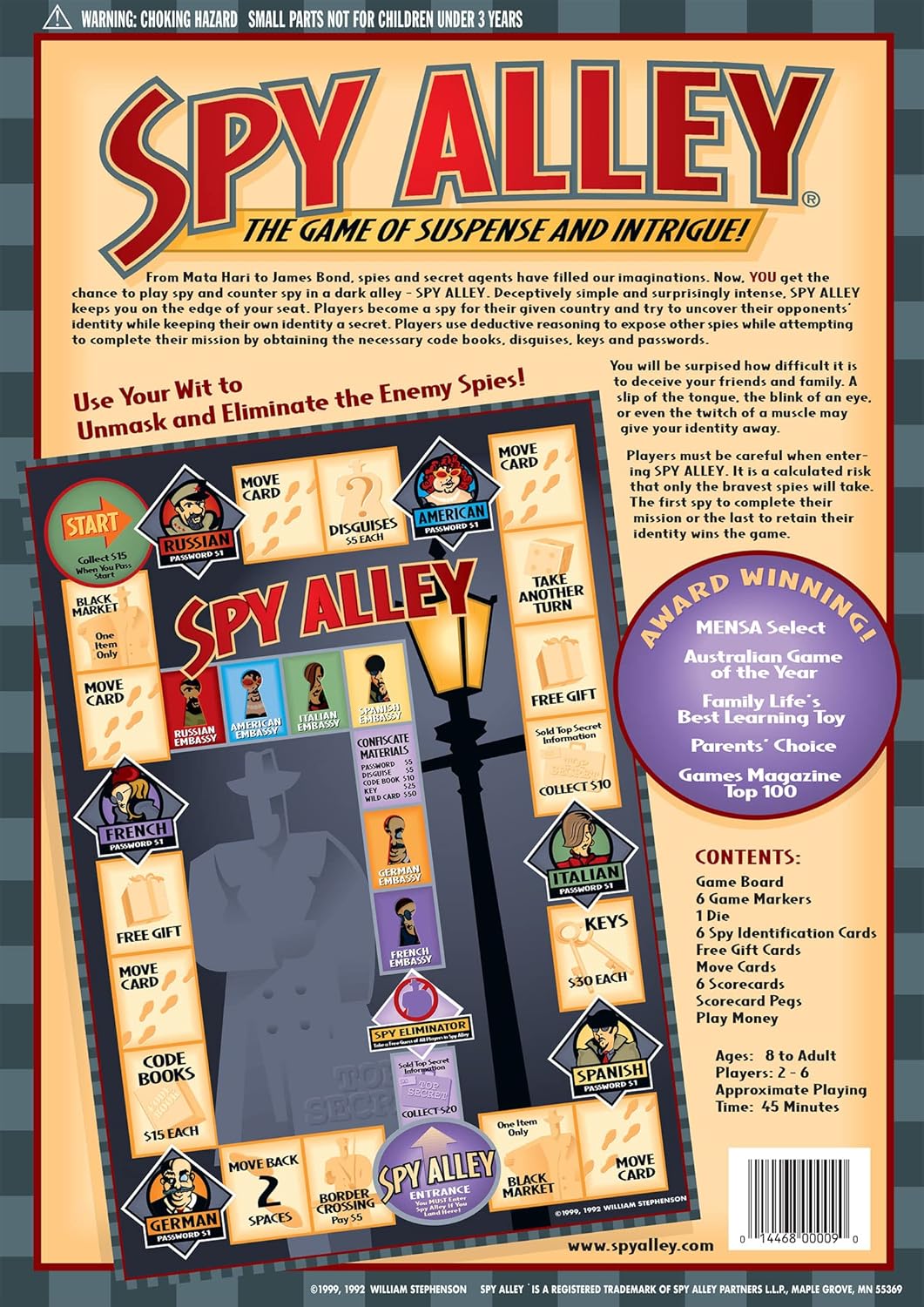 Juego de Estrategia Familiar Spy Alley, Premio Mensa, 2-6 Jugadores