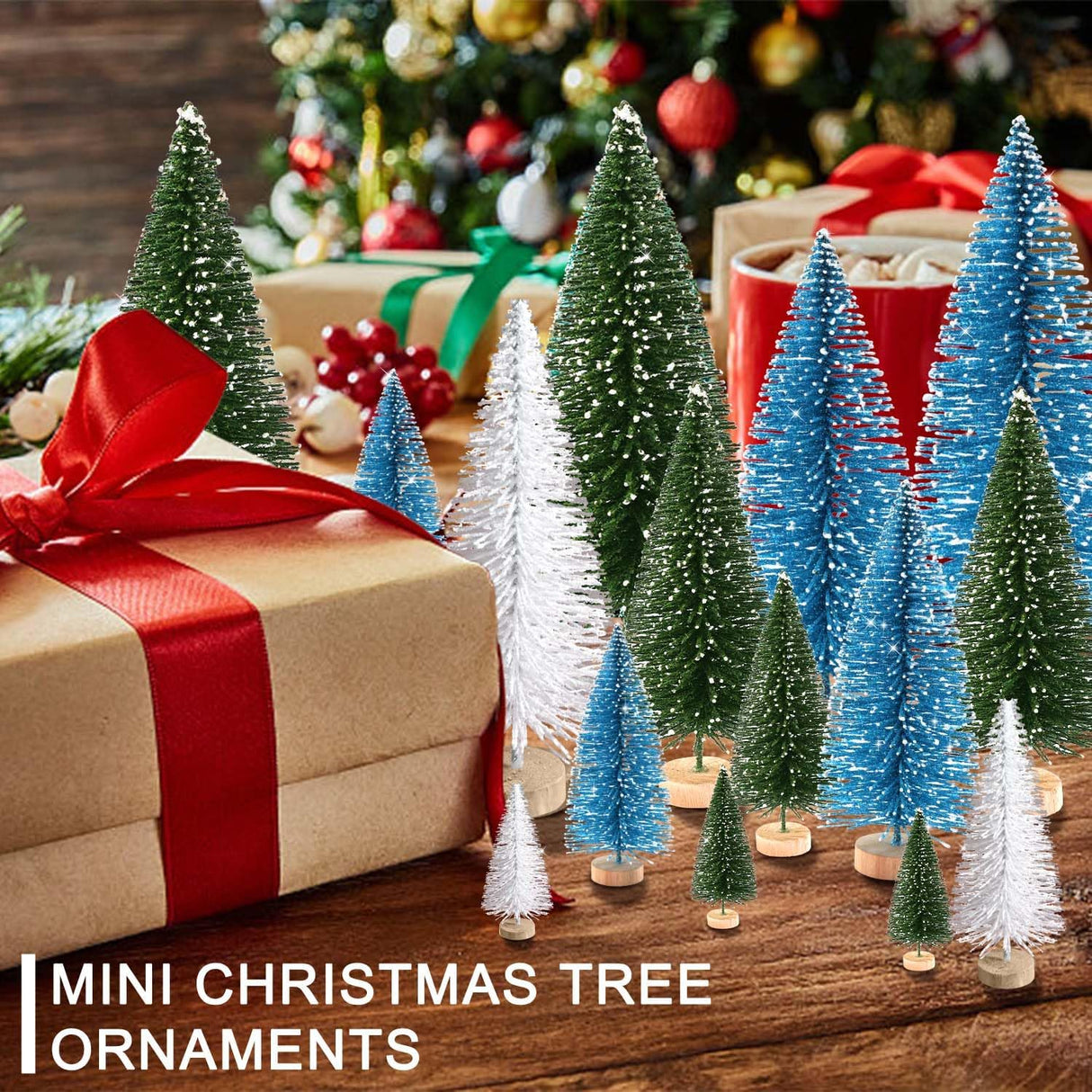 Mini Árboles de Navidad Artificiales con Base de Madera para Decoración