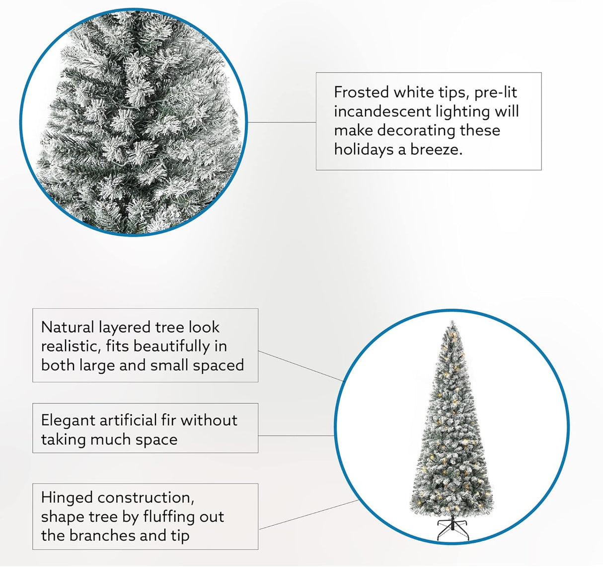 Árbol de Navidad Artificial 7.5ft Naomi Home, 350 Luces, Slim