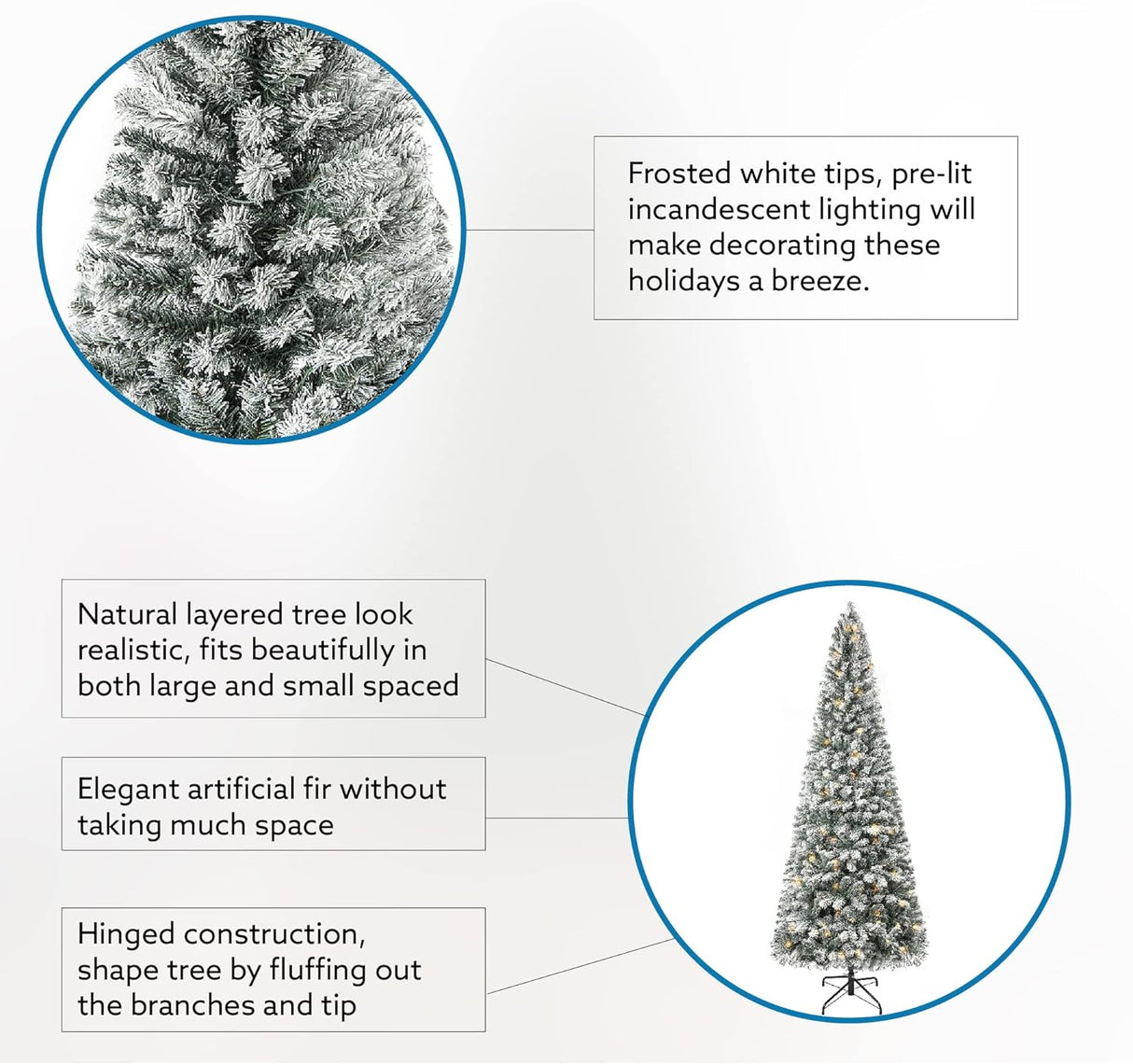 Árbol de Navidad Artificial 6.5ft Naomi Home, 250 luces, modelo Salzburg