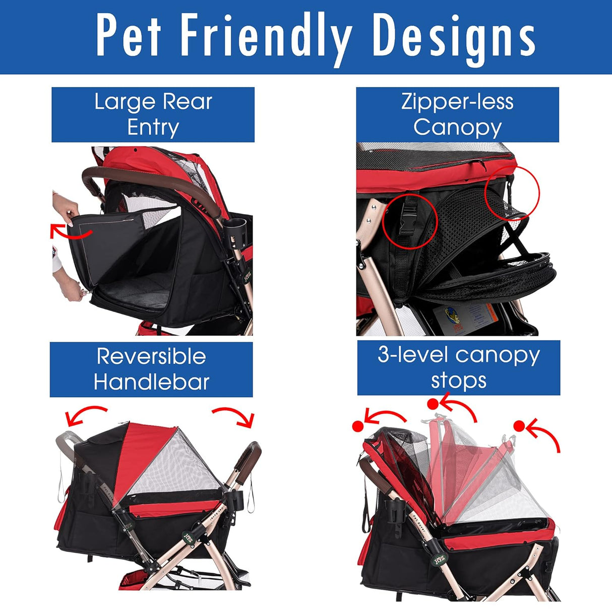 Carro de mascotas HPZ Pet Rover XL, resistente y convertible, 2ª Gen