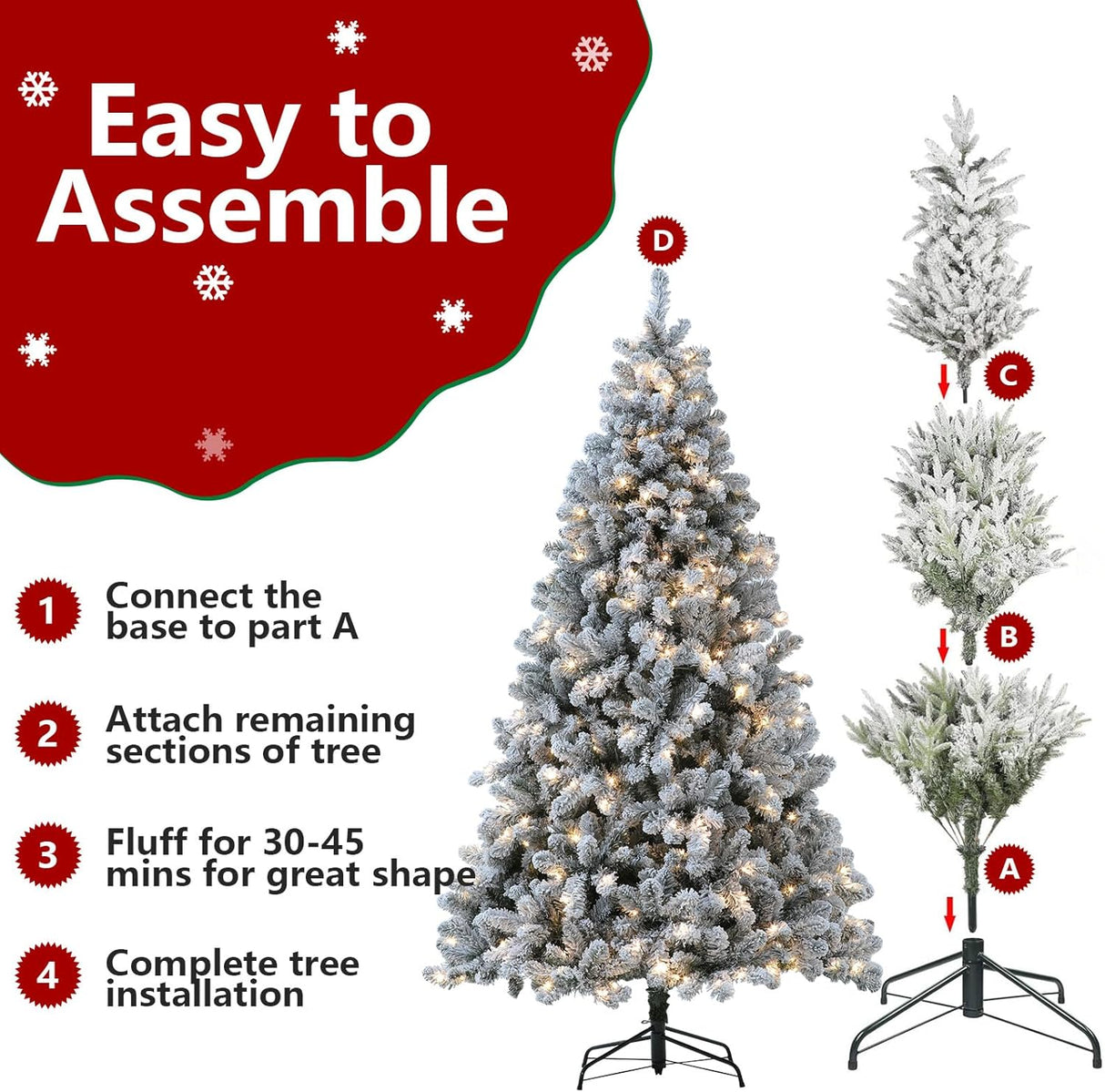 Árbol de Navidad Nevado de 7.5 ft con Luces y Funciones