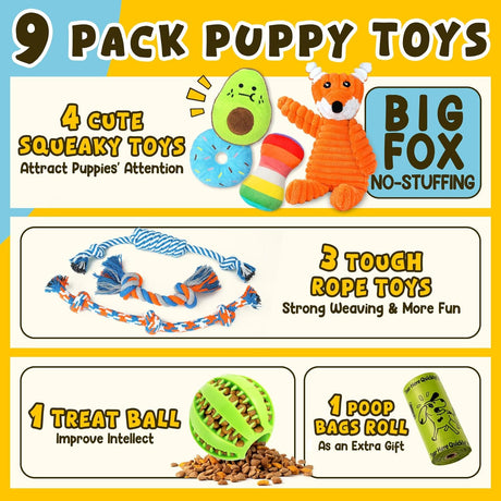 Zeaxuie 9 Pack Juguetes Lujo para Cachorros, Masticables con Sonajero