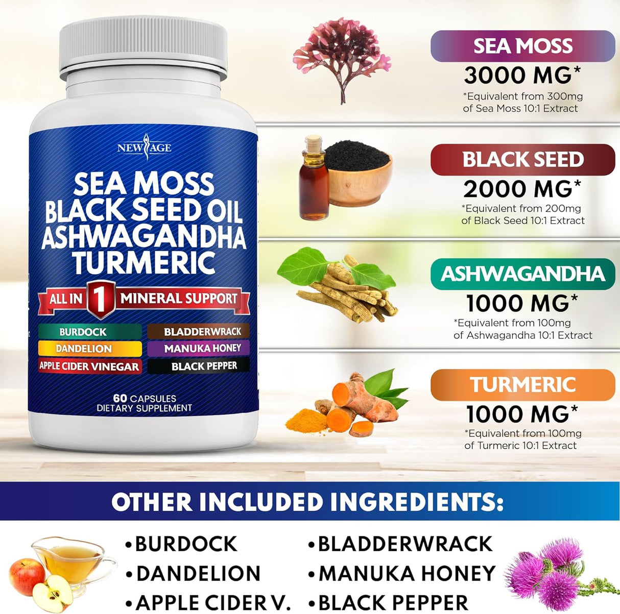 Suplemento Musgo marino 3000 mg Aceite de semilla negra