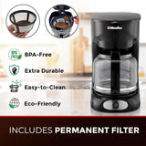 Cafetera Mueller 12 Tazas: Auto-Off, Filtro Reutilizable, Modelo: MCM-12