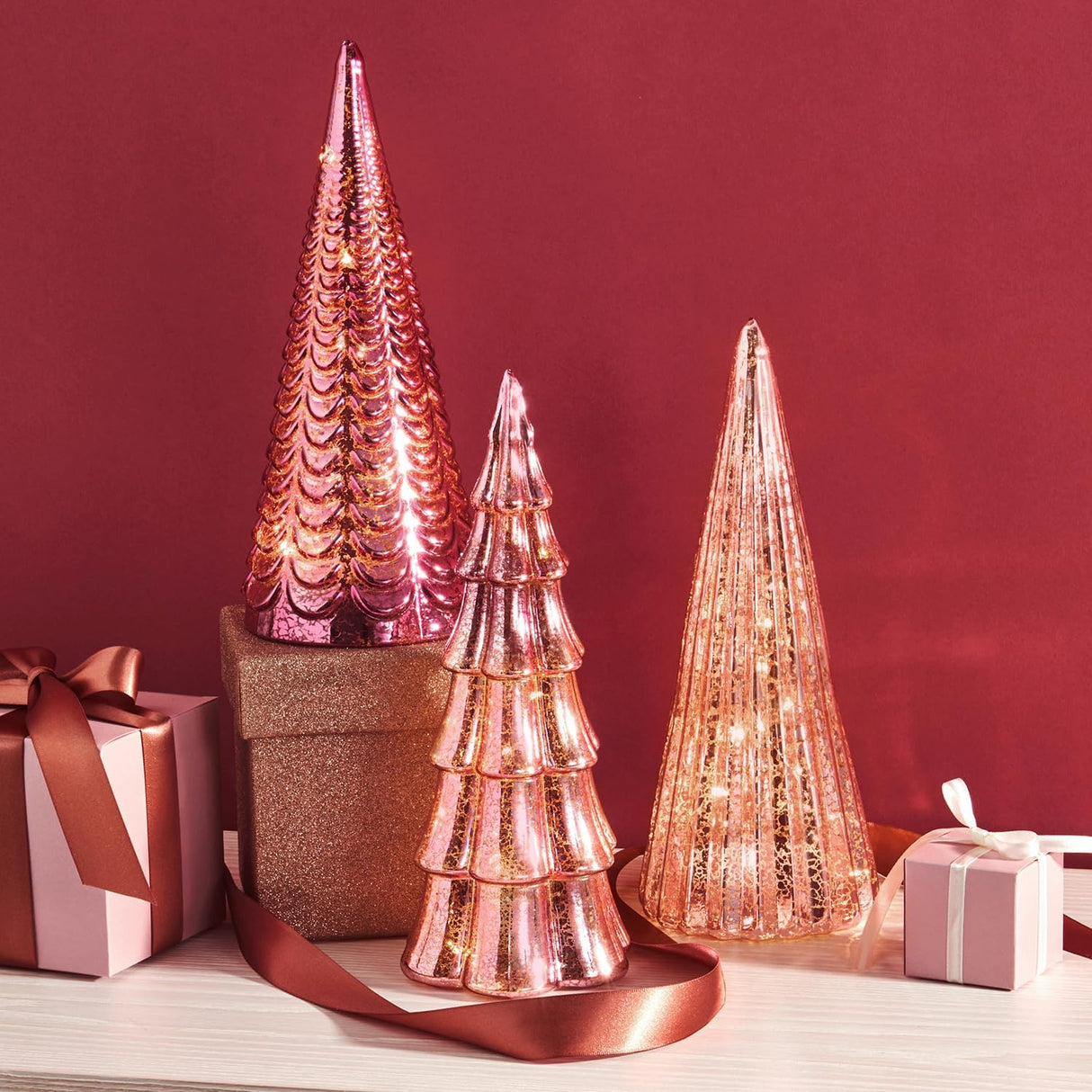 Árboles de Navidad LampLust con luces, Set de 3, 10 pulgadas