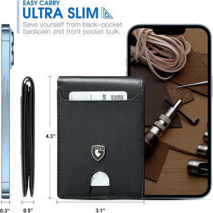 Billetera Slim GSOIAX para Hombre, Cuero, RFID, Bifold, Modelo A