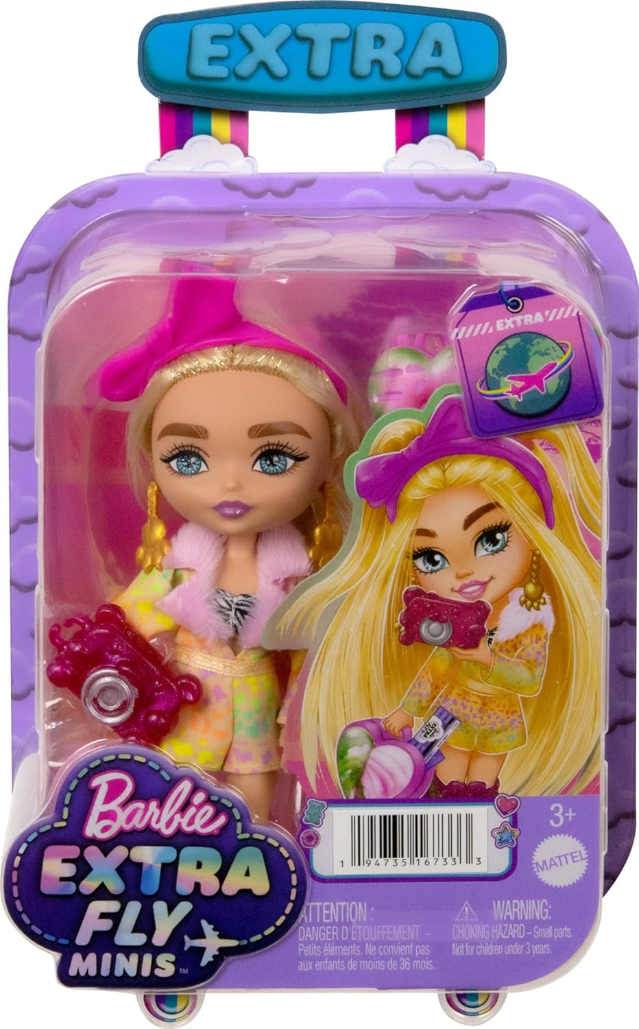 Barbie Extra Fly Minis Muñeca Viaje con Pelo Largo y Atuendo Animal 5.5