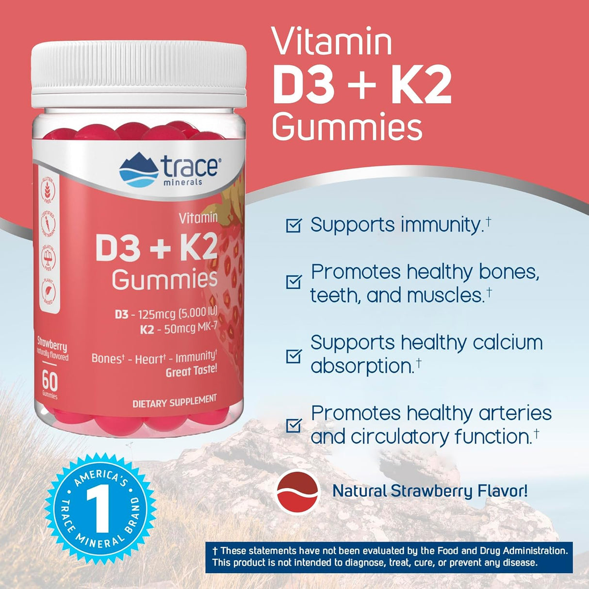 Vitamin D3 + K2 Gummies | Vegano, Sin Azúcar, 60 Servings