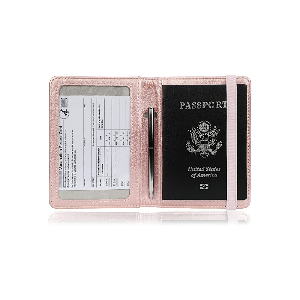 Porta Documentos y Tarjetas  de cuero para pasaporte rose
