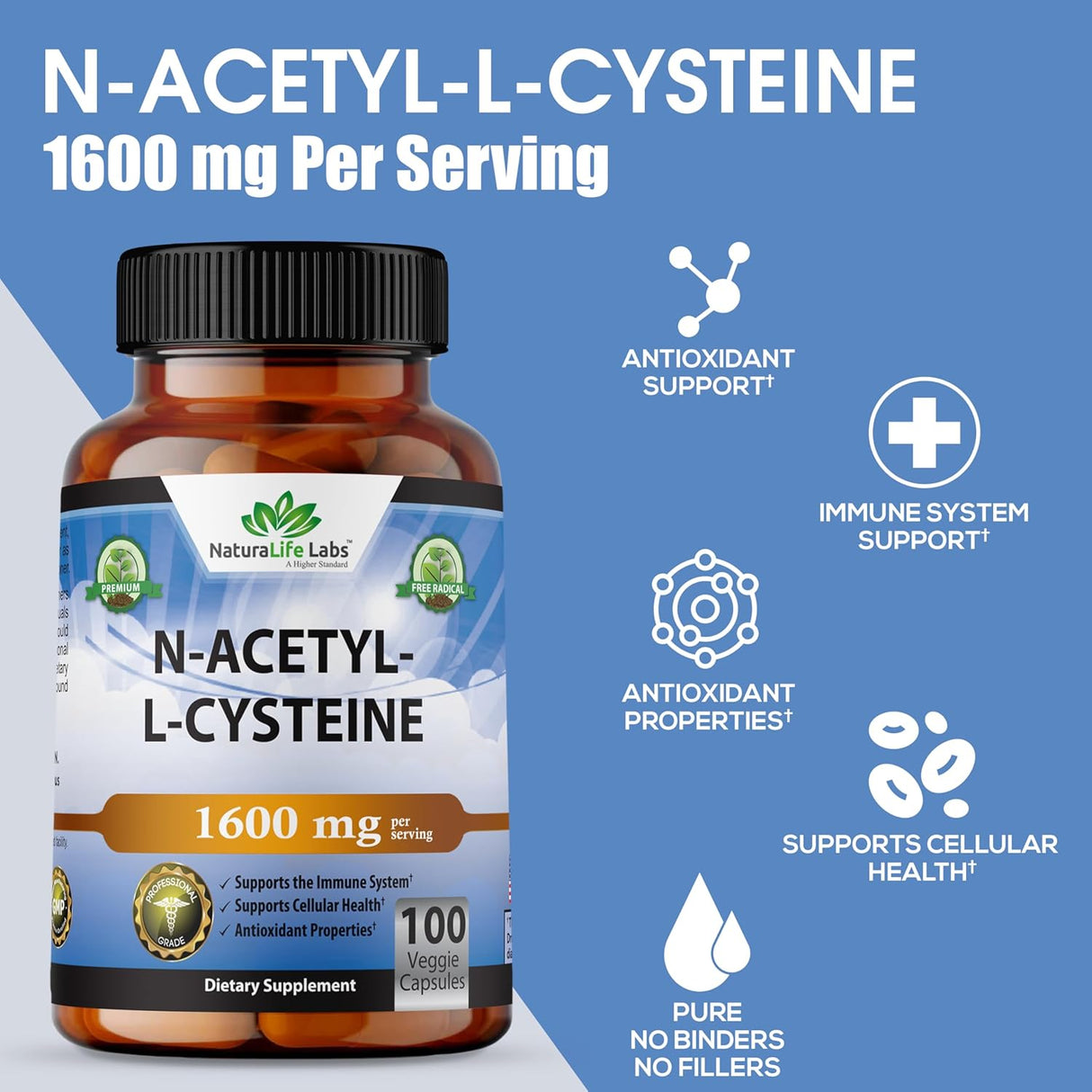 NAC 1600 mg de NaturaLife Labs - Soporte Inmunológico 100 Caps