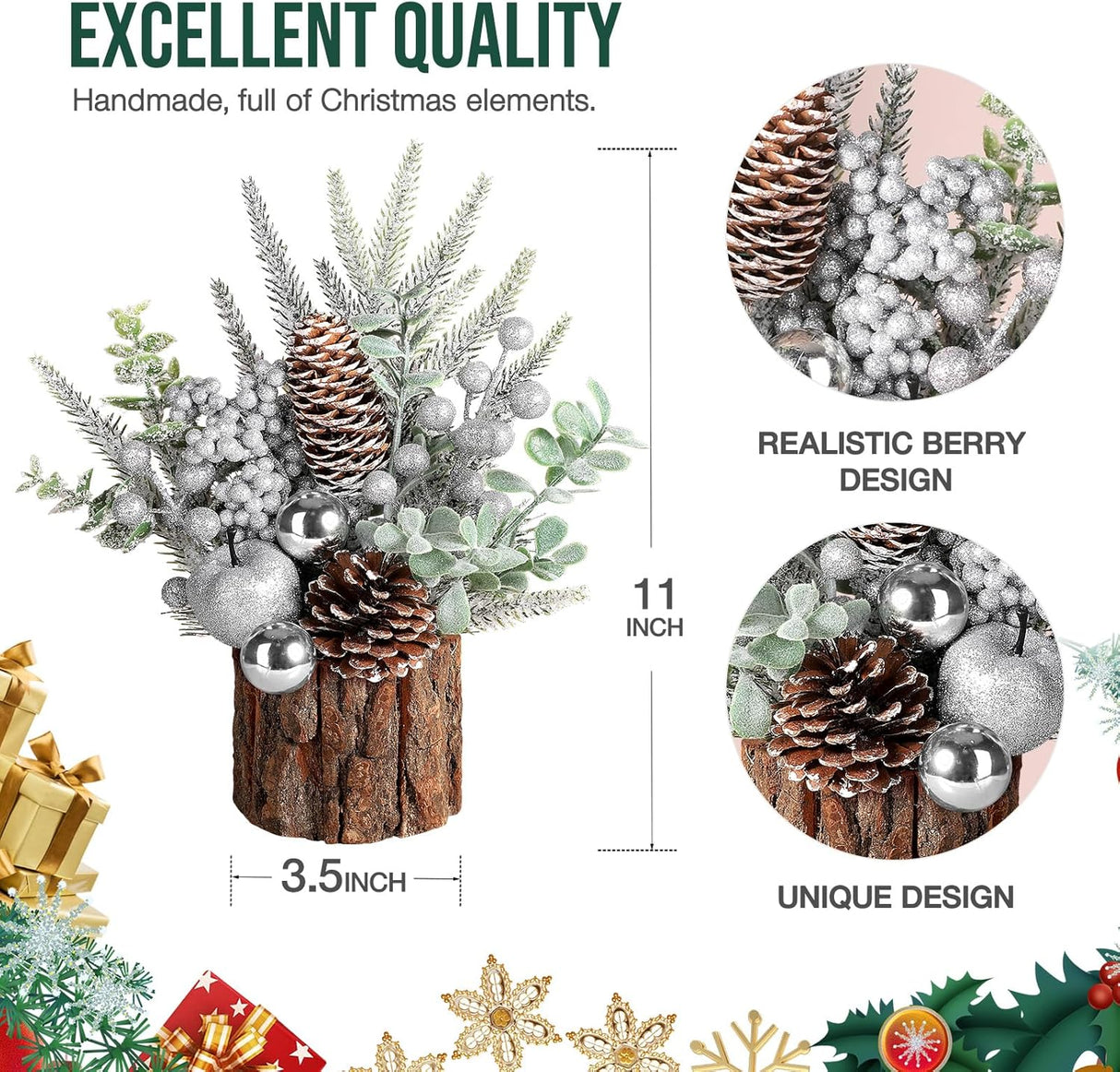 Árbol de Navidad Artificial Hatisan con Adornos y Piñas, Redondo