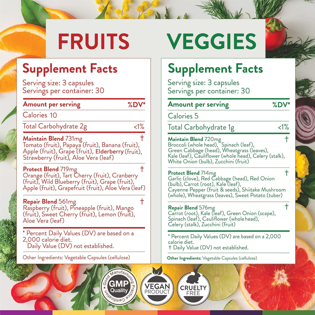 Suplementos de frutas y verduras vitaminas y minerales
