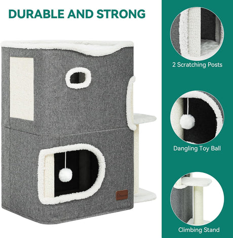 Casa para gatos 2 niveles YITAHOME, túneles y rascador, extendida