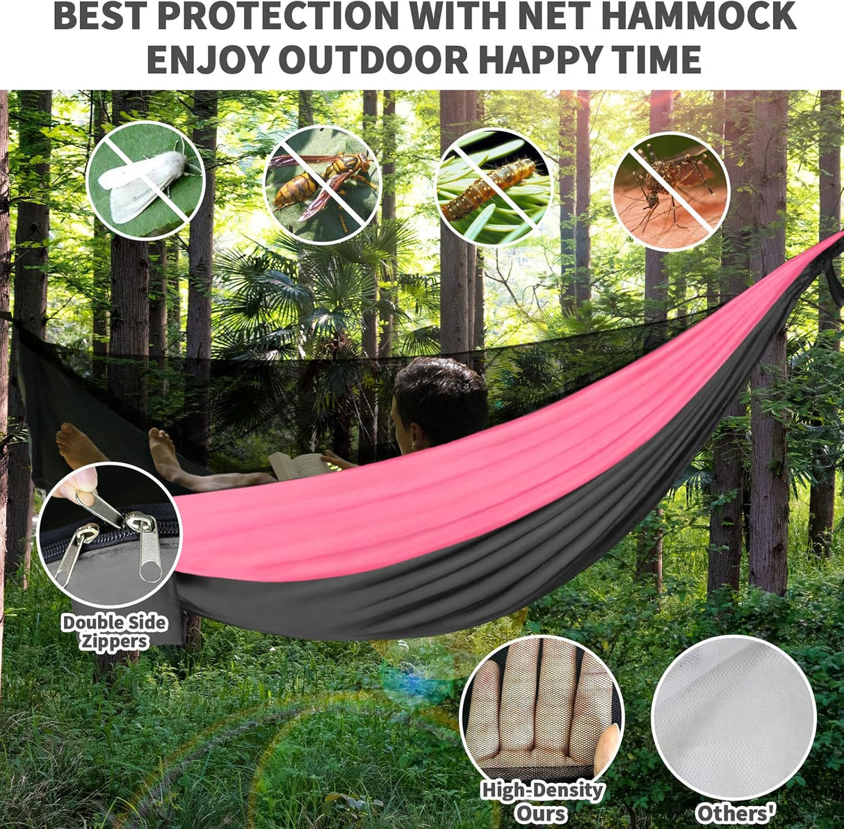 Hamaca Camping con Mosquitera y Tarp, Portátil, Doble, Nylon