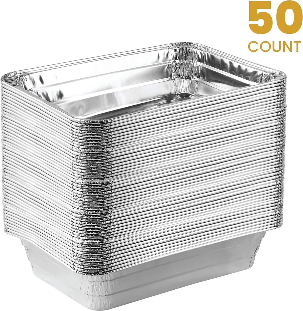 PLASTICPRO Moldes desechables de aluminio para hornear de 2 libras, 6 x 8 x 2 pulgadas, utensilios de cocina perfectos para hornear pasteles, brownies, pan, pastel de carne, lasaña o lonchera, paquete de 50