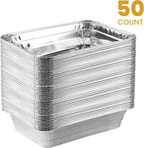 PLASTICPRO Moldes desechables de aluminio para hornear de 2 libras, 6 x 8 x 2 pulgadas, utensilios de cocina perfectos para hornear pasteles, brownies, pan, pastel de carne, lasaña o lonchera, paquete de 50