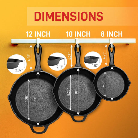 Set de Sartenes de Hierro Fundido NutriChef 3 Piezas Antiadherente
