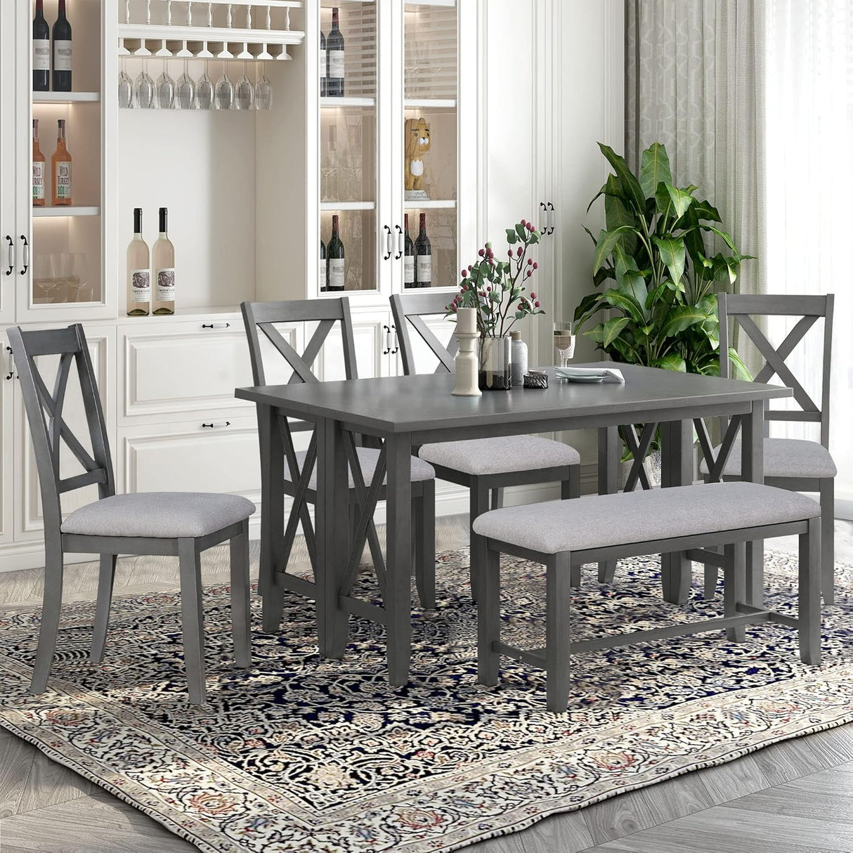 Juego de Comedor Familiar de 6 Piezas con Mesa Plegable