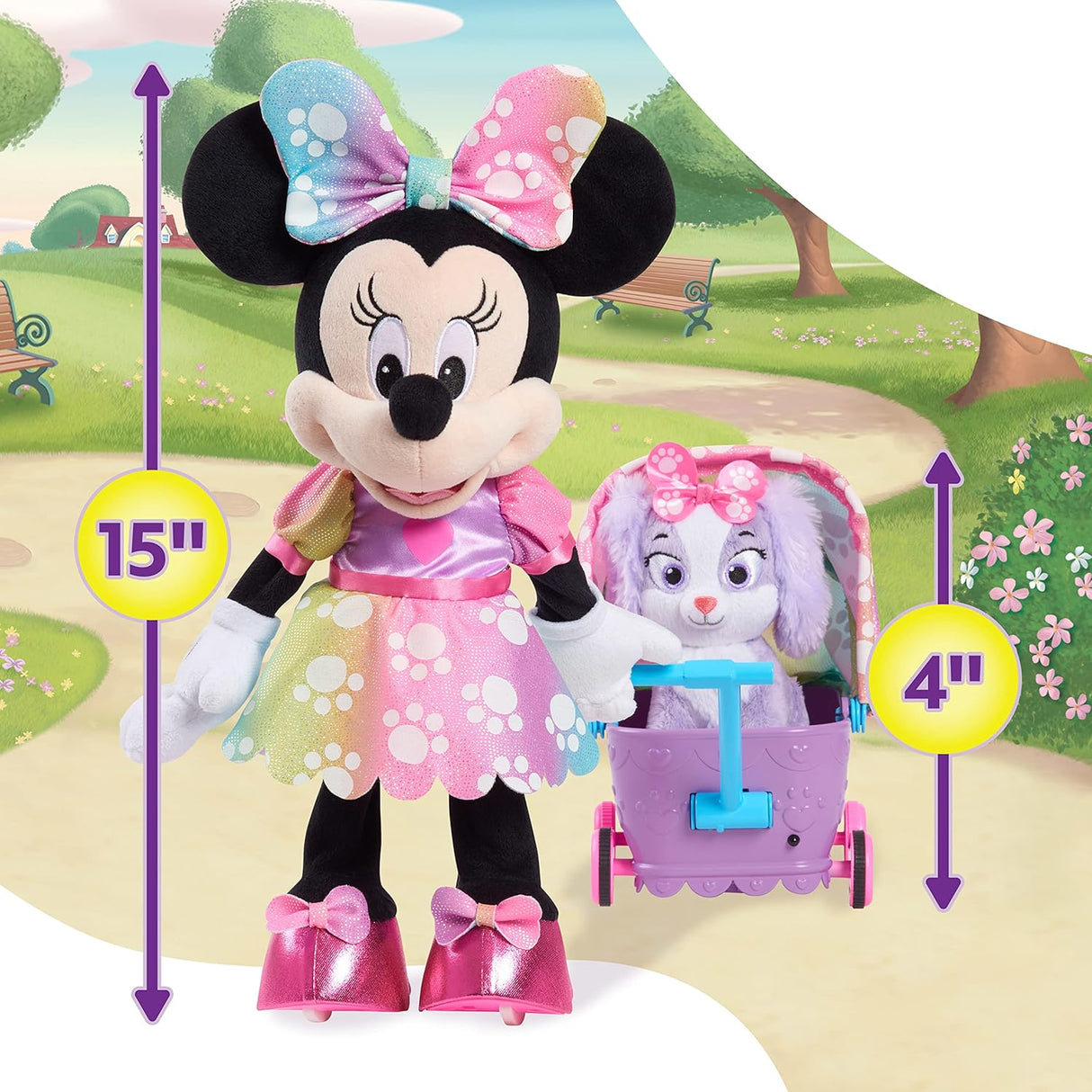 Peluche de minnie mouse con carriola y perrito