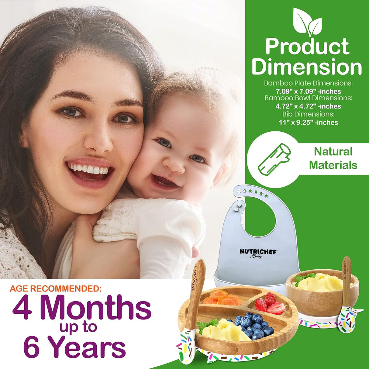 Kit de Alimentación de bambú para bebé NutriChef NCBPS20