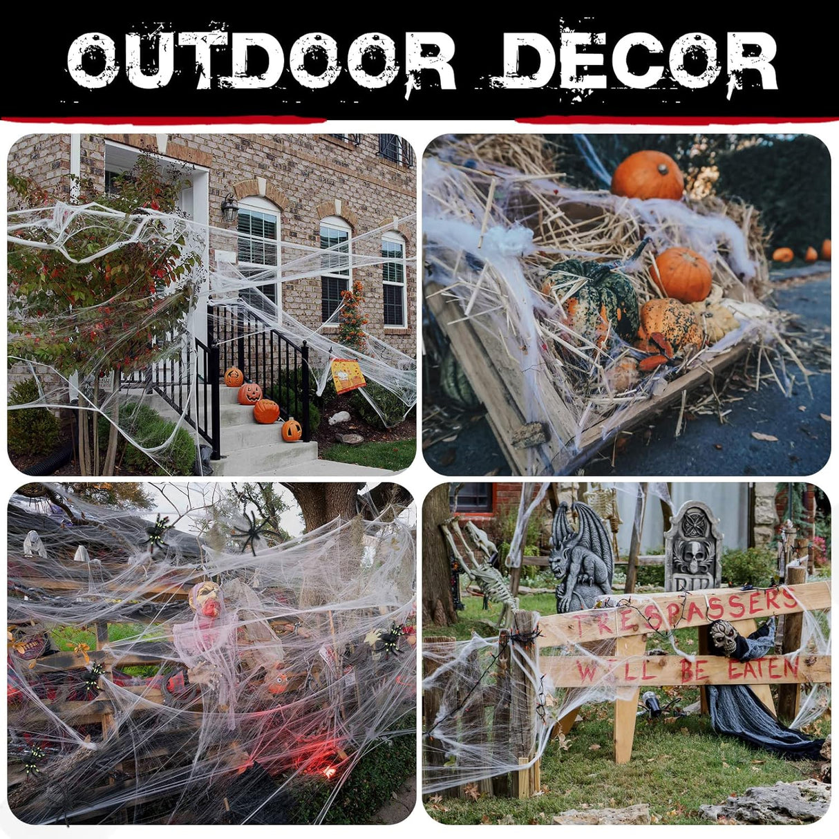Adorno de 1400 pies2 de telarañas con 150 arañas de imitación, decoración interior y exterior muy elástica para Halloween