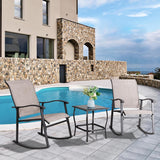 Vongrasig Juego de 3 piezas de muebles de patio pequeños de tela textileno, juego de muebles de patio pequeños, juego de conversación con mesa de vidrio para césped, jardín, balcón, junto a la piscina (pardo)