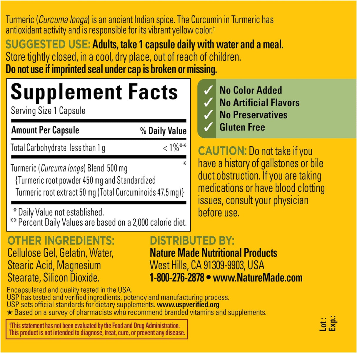 Cápsulas de Cúrcuma 500 mg, Soporte Antioxidante, 60 uds