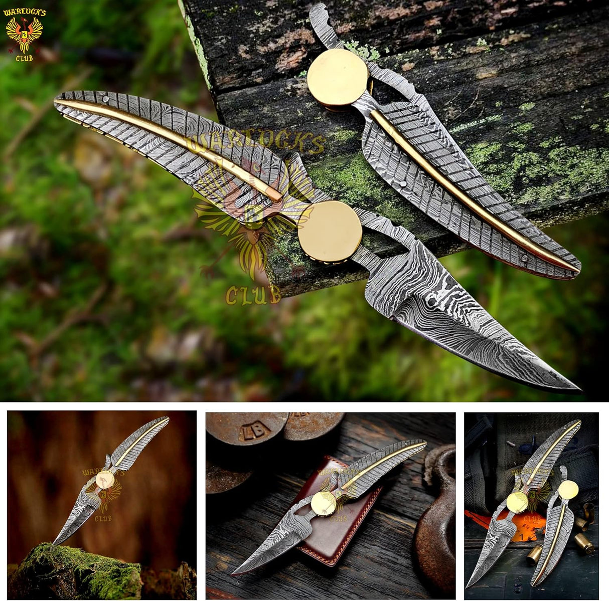 Cuchillo de caza plegable de Damasco hecho a mano