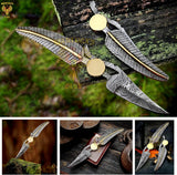 Cuchillo de caza plegable de Damasco hecho a mano