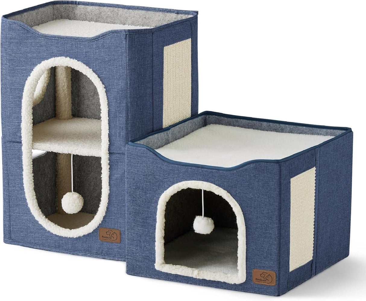 Casa para gatos Bedsure 2 niveles con rascador y escondite