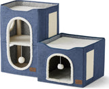 Casa para gatos Bedsure 2 niveles con rascador y escondite